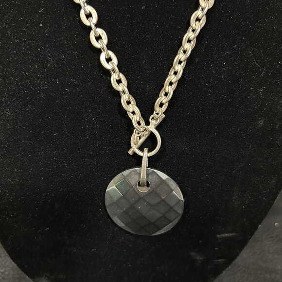 VTG ITAOR ITALY STERLING SILVER 925 NECKLACE CHAIN & FACETED ONYX ROUND PENDENT - Picture 5 of 11